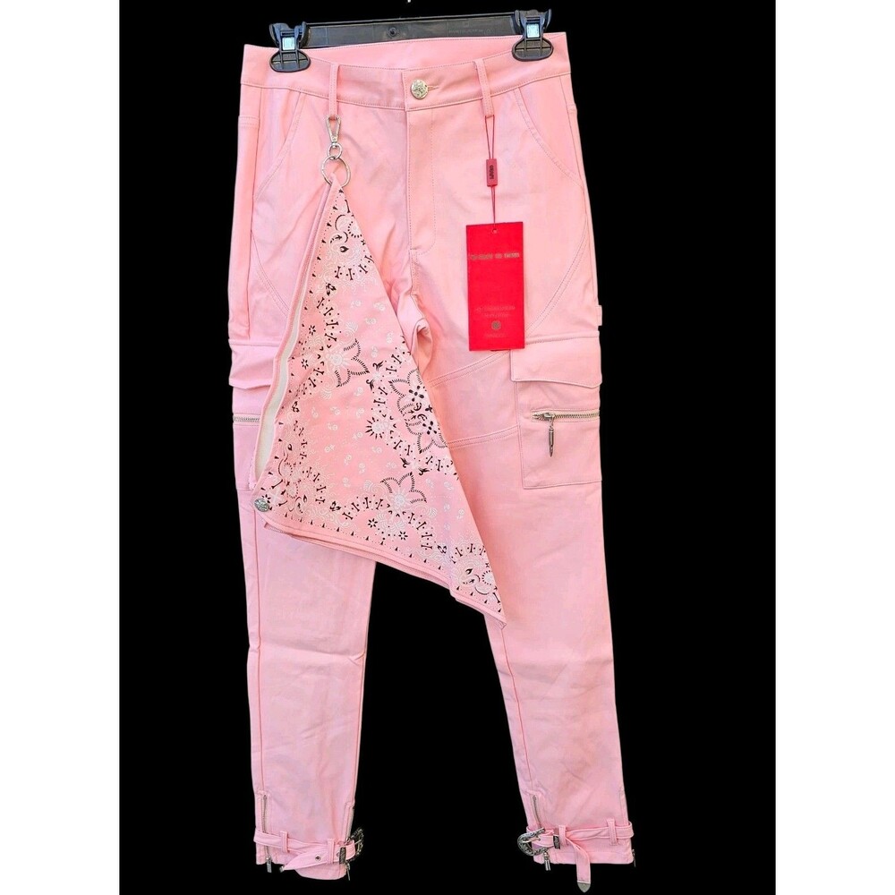 Guapi Pants Mens 28 Limited Edition Pink Faux PU Leather Cowboy Buckle Bandana